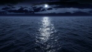 Океан, ночь, луна, лунная дорожка