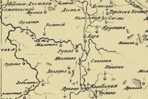 1801-1816: Подробная карта Российской Империи и близлежащих заграничных владений. Столистовая карта. Фрагмент Колбецкого погоста.
