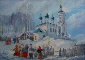 Зима, храм в деревне